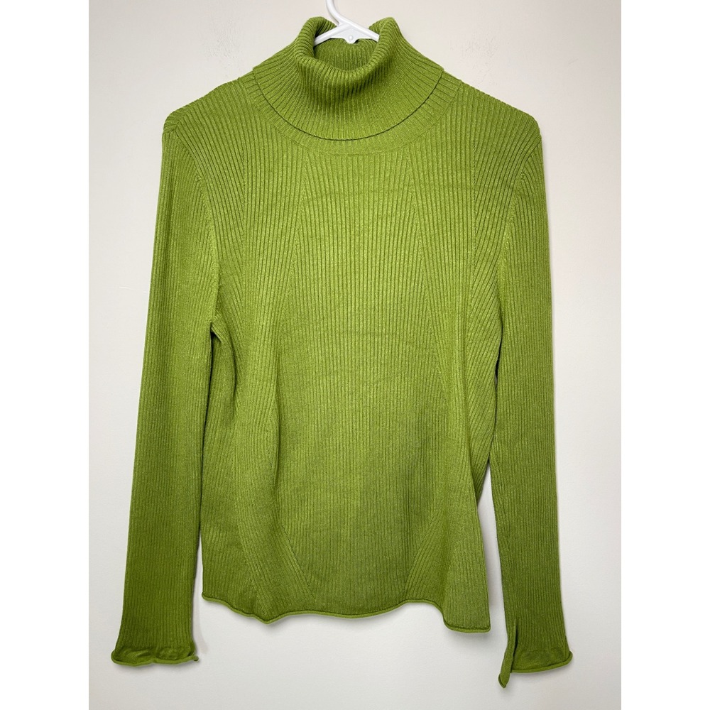 Maeve Anthropologie Chartreuse Green Ribbed Turtleneck Sweater Split Cuff Medium